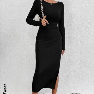 SHEIN EZwear Solid Split Thigh Dress
